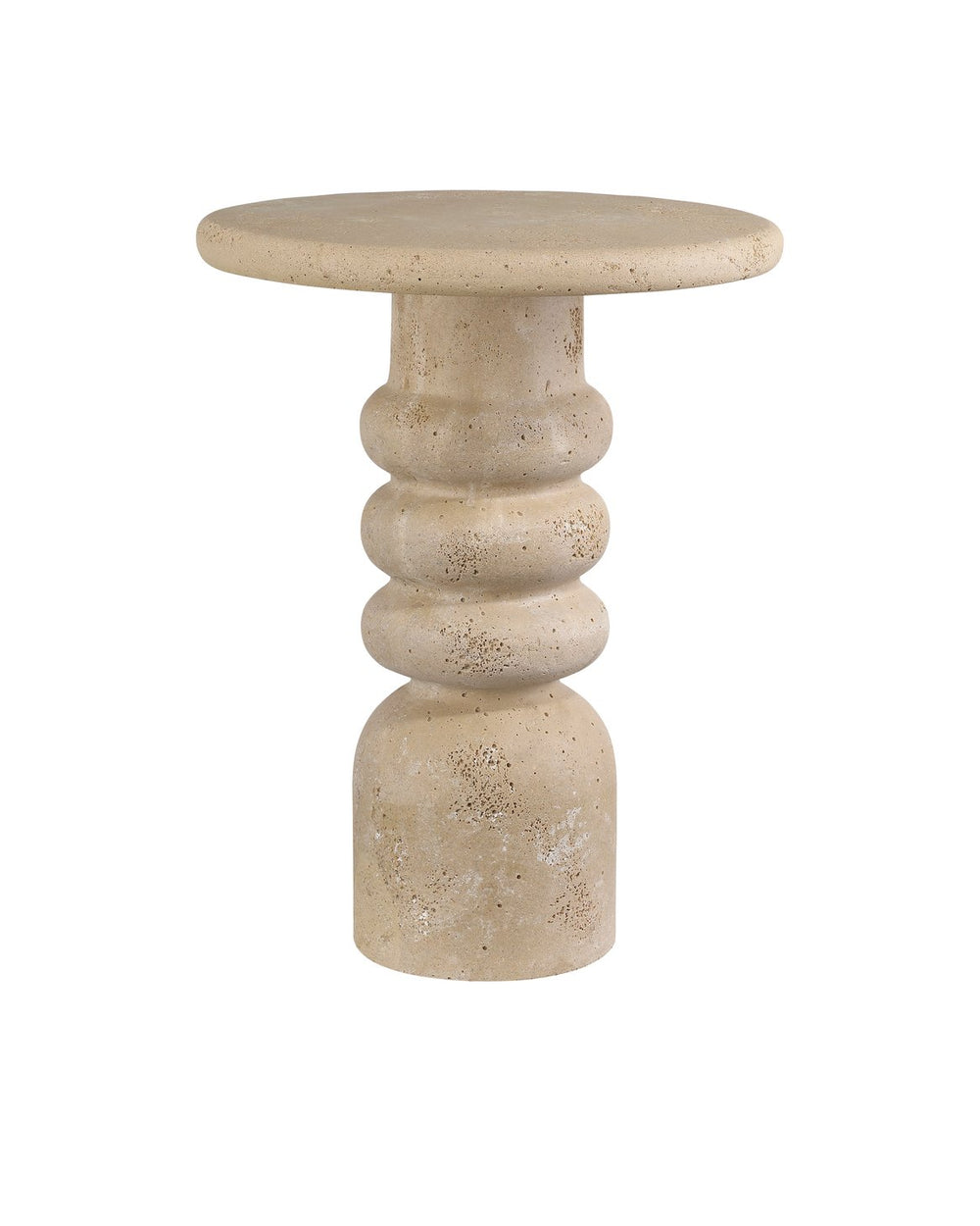 Currey & Company Rocco Accent Table – Timeless Elegance With Faux Travertine Design For Classic & Modern Interiors Beige Composite Concrete 3000-0322-currey-company