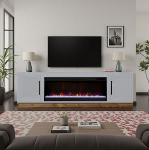 English Elm Nora 81 Inch Fireplace TV Stand with 42" Electric Insert, Two-Tone Alder & Poplar Craftsmanship White B108P345196