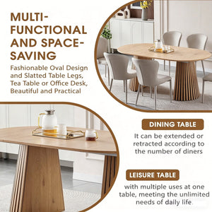 English Elm Wooden Oval Extendable Dining Table with Slatted Legs Seats up to Six Mid-century W3590P426263