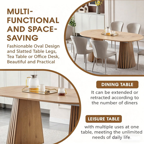 English Elm Wooden Oval Extendable Dining Table with Slatted Legs Seats up to Six Mid-century W3590P426263