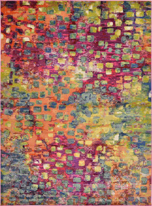 Unique Loom Jardin Ivy Machine Made Abstract Rug Multi, Cream/Light Blue/Navy Blue/Gray/Gold/Green/Burgundy/Orange/Purple/Violet/Pink 8' 0" x 11' 0"