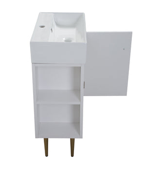 English Elm 21.6" Compact Bathroom Vanity Base White Finish Gold Hardware Open Shelf Storage W1573P224390
