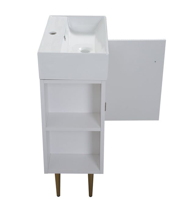 English Elm 21.6" Compact Bathroom Vanity Base White Finish Gold Hardware Open Shelf Storage W1573P224390