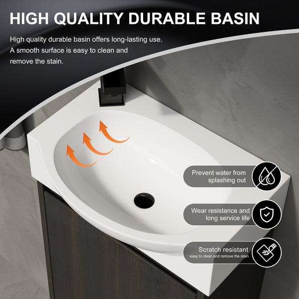 English Elm 16" Bathroom Vanity Sink Combo for Small Spaces — Compact Engineered Wood Cabinet with Ceramic Basin, Moisture-Resistant Finish and Hidden Handle, Easy Assembly Black W1972P190340