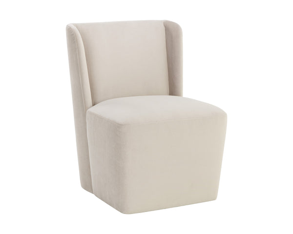 Sunpan Amita Wheeled Dining Chair - Elegant Upholstered Design with Moisture Repellent Performance Fabric Piccolo Prosecco