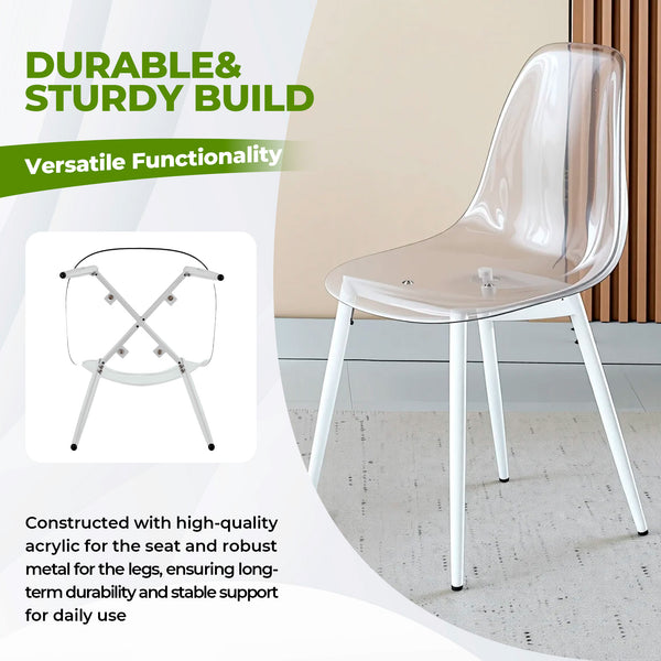 English Elm Pet Shell Dining Chairs Set of Four Clear Acrylic Modern Transparent Seating Matte White W3766P410238