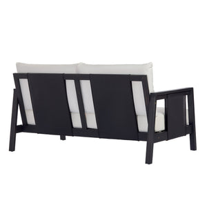 English Elm 2 Piece Outdoor Acacia Wood Loveseat and Coffee Table Set with Textilene Weave Cushions Dark Grey,White+Black N768P368824D