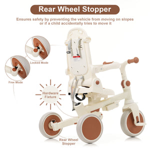 English Elm 7 in 1 Convertible Toddler Trike Aluminum Foldable Push Bike with Canopy for Ages 1 to 6 Ivory N726P248345O