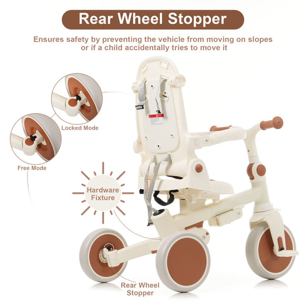 English Elm 7 in 1 Convertible Toddler Trike Aluminum Foldable Push Bike with Canopy for Ages 1 to 6 Ivory N726P248345O
