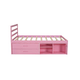 English Elm Full Size Wood Platform Bed With Removable Storage Shelves, Built-In Two Storage Drawers For Added Convenience, Pink