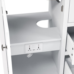 English Elm 84" Double Sink Vanity with Stone Countertop Six Soft Close Drawers and Silver Knobs White N817P404196W