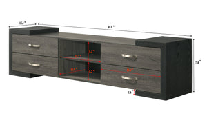 English Elm 1pc Mid-Century TV Stand 71.1" Wide Light Finish with Sliding Doors, Tapered Legs & Gold Handles Black,Gray 18.2 L x 73.1 W x 22 H B2741P406249