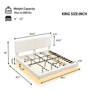 English Elm Christopher Knight Home® - White Boucle Floating Bed With Led Light, King - Modern Comfort, Safety Features & Easy Cleaning N769P304636W
