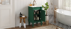 English Elm 18-Inch Modern Bathroom Vanity with Sink Compact Retro Design Durable MDF & Solid Wood Legs Storage-Friendly Green N710P257401F