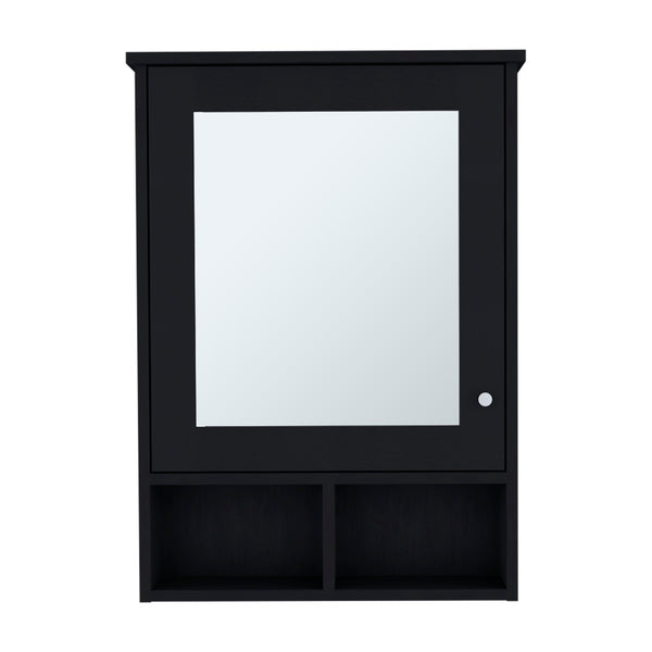 English Elm Medicine Cabinet Gibson Black Mirrored Door Wall Storage with Hidden & Open Shelves, Space-Saving Design B092P238758