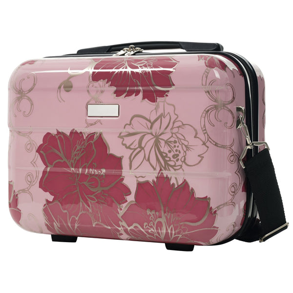 English Elm 6 Piece Hardshell Abs Travel Set with Spinner Wheels Combination Lock and Toiletry Bag Purple Pink Flower N732P391160E