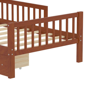 English Elm Twin Bed With Walnut Finish, Headboard Storage, Two Under-Bed Drawers & Safety Guardrails For Kids N733P272374D-GIGA