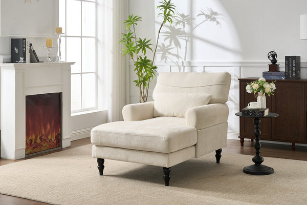 English Elm Modern Chaise Lounge with Plush High-Resilience Cushion and Solid Wood Frame for Durable Comfort White W2120P296384