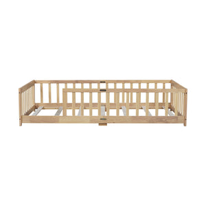 English Elm Twin Low Profile Rubberwood Floor Bed with Full Safety Fence for Toddler Rooms Natural W504P429336