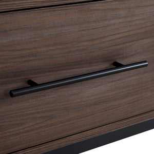 English Elm 60'' Tall Display Cabinet with LED Lighting, Tempered Glass Doors, 4 Adjustable Shelves & Drawers Black + Dark Walnut N845P261801D