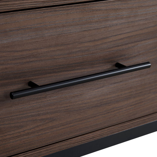 English Elm 60'' Tall Display Cabinet with LED Lighting, Tempered Glass Doors, 4 Adjustable Shelves & Drawers Black + Dark Walnut N845P261801D