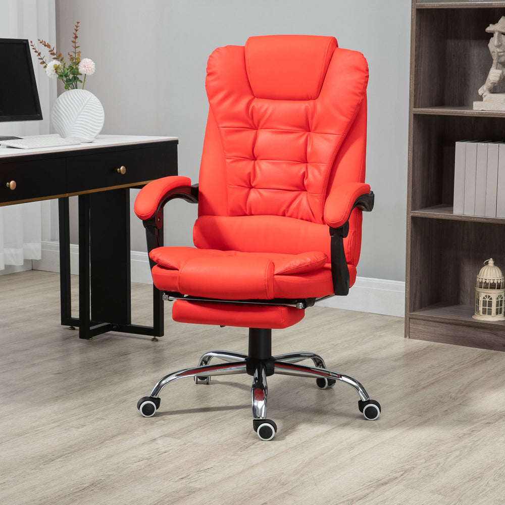 English Elm Homcom High Back Ergonomic Office Chair With Pu Leather, Footrest, Lumbar Support & Padded Comfort W2225P217493