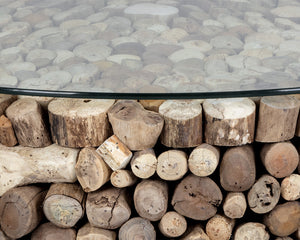 Sunpan Bickford Handcrafted Driftwood Coffee Table with Tempered Glass Top – Unique Rustic Modern Design