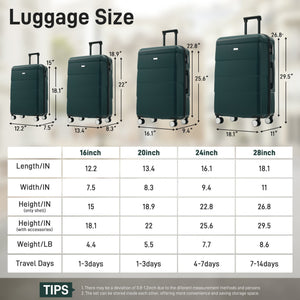 English Elm 6 Piece Hardshell Abs Travel Set with Spinner Wheels Combination Lock and Toiletry Bag Dark Green N732P391314M