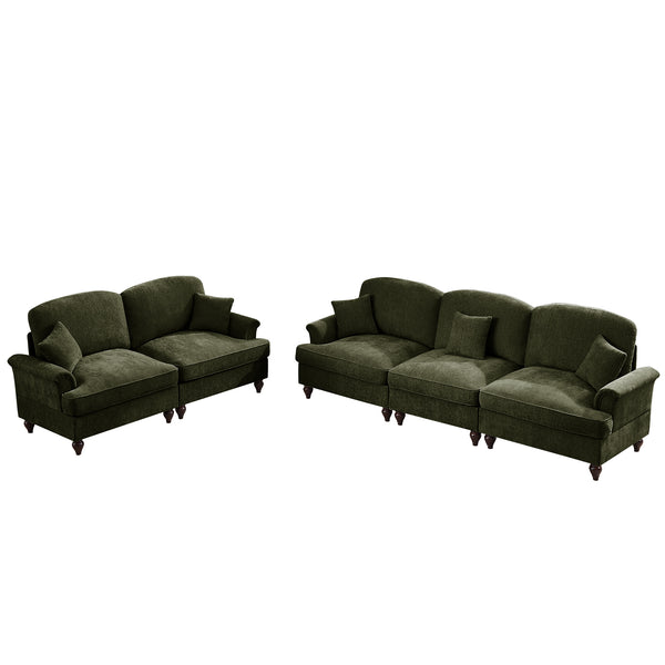 English Elm Classic Modular 2-Piece Sofa Set: Elegant Flared Arm Design With Detachable Ruffled Skirts, Green W3041S00269