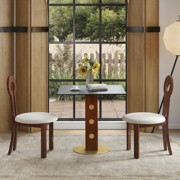 English Elm Modern Square Dining Table - 33.5" Sintered Stone Top With Wood Legs & Gold Base For Small Spaces P1 W1535S00579-GIGA