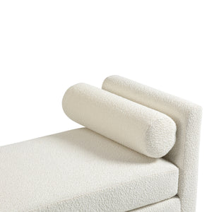 English Elm 54.3"w Boucle Upholstered Bench with Bolster Pillows Pocket Spring Cushion Wood Legs W3188P410646