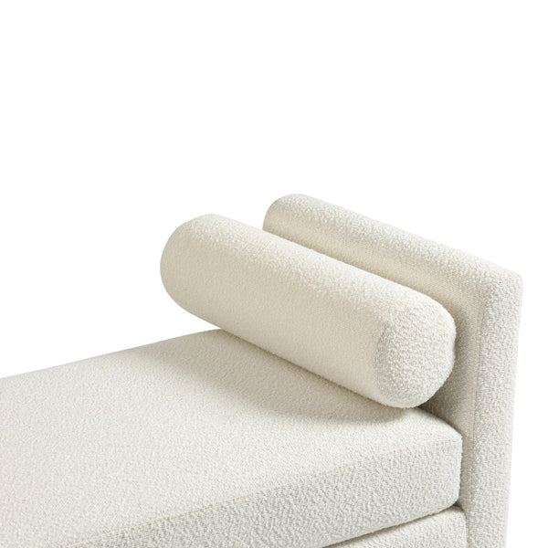 English Elm 54.3"w Boucle Upholstered Bench with Bolster Pillows Pocket Spring Cushion Wood Legs W3188P410646