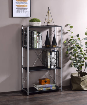 English Elm Tennos Modern Black & Chrome Bookshelf - 4-Tier X‑Frame Metal Shelf, 22"L x 13"H Shelves, KD Contemporary Design B2726P285984