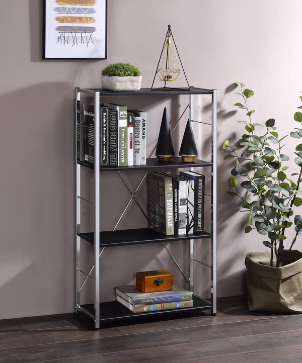English Elm Tennos Modern Black & Chrome Bookshelf - 4-Tier X‑Frame Metal Shelf, 22"L x 13"H Shelves, KD Contemporary Design B2726P285984
