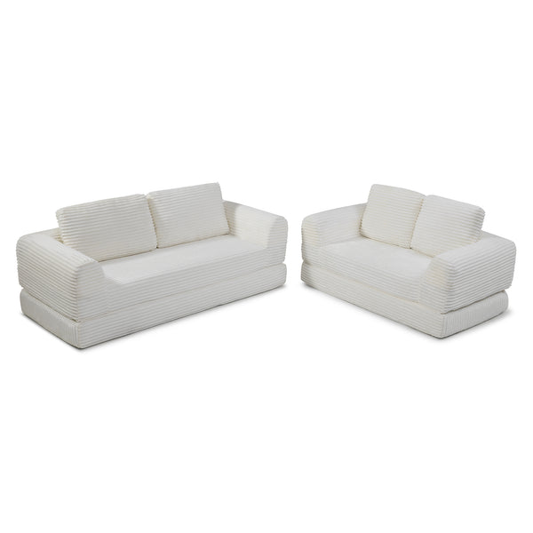 English Elm 2-in-1 Corduroy Futon Sofa Sleeper Modular Floor Couch for Studio and Guest Living Spaces Beige W1117S00378