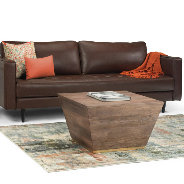 English Elm Abba Handcrafted Square Coffee Table In Dark Brown - Solid Mango Wood With Brass Accent Trim B136P158264