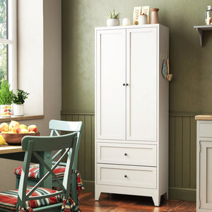 English Elm 72 Inch White Steel Pantry Cabinet with 2 Drawers, Adjustable Shelves, Anti-Tip Ventilated Organizer 72" W2735P332346