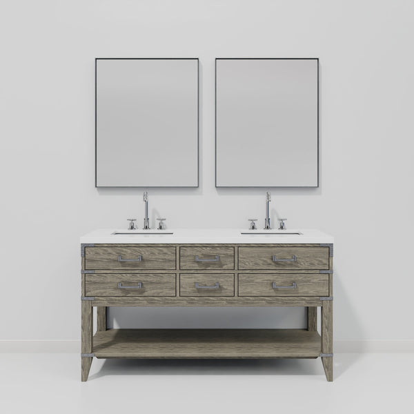 English Elm Grey Oak Double Bath Vanity Set With Cultured Marble Top, Chrome Faucets & 28 In. Mirrors Included B2731S01895