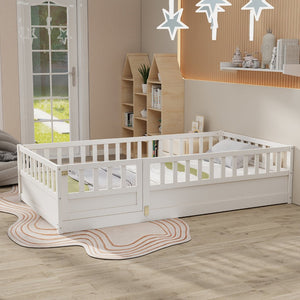 English Elm Twin Montessori Floor Bed Frame - Safe, Stylish Design With High Security Barrier & Support Slats W1858P164938-GIGA