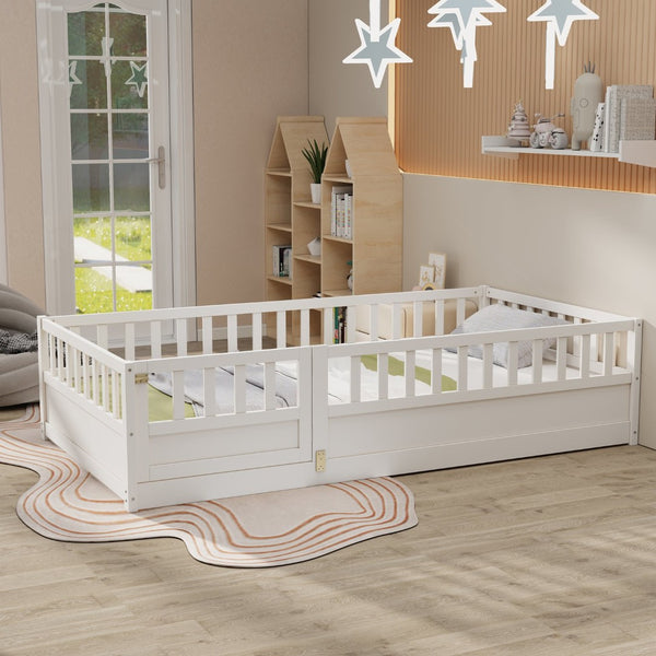 English Elm Twin Montessori Floor Bed Frame - Safe, Stylish Design With High Security Barrier & Support Slats W1858P164938-GIGA