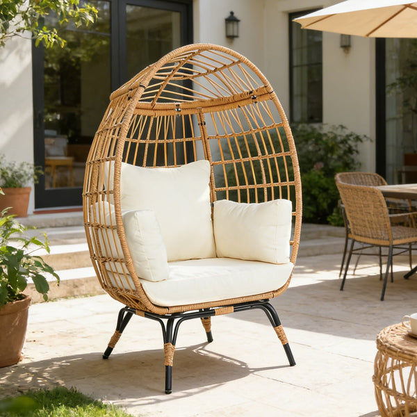 English Elm Wicker Egg Chair Outdoor Pe Rattan Cocoon Lounge with Cushions Steel Frame Patio T5880P492183