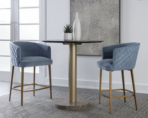 Sunpan Cornella Counter Stool - Elegant Modern Design with Antique Brass Frame and Chic Diamond Stitching Danny Iceberg