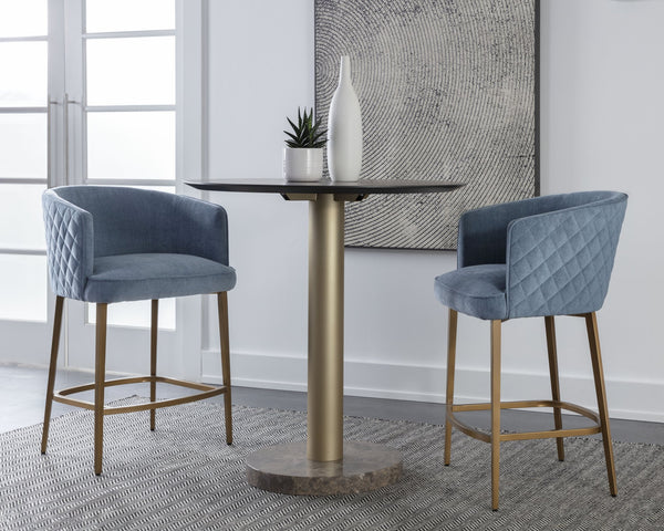 Sunpan Cornella Counter Stool - Elegant Modern Design with Antique Brass Frame and Chic Diamond Stitching Danny Iceberg