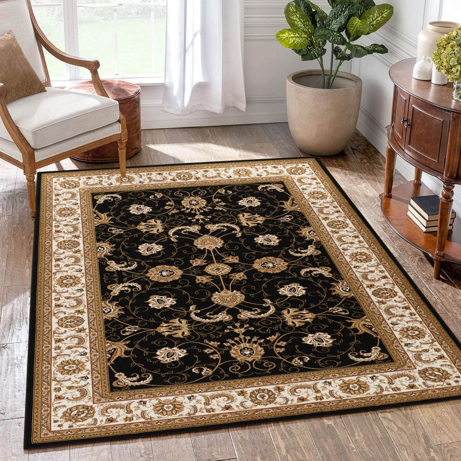 English Elm Manchester Classic Black & Ivory Area Rug - Durable 9'2" X 12'6" Design For High-Traffic Spaces B186P316776