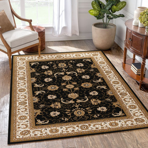 English Elm Manchester Classic Black & Ivory Area Rug - Durable 9'2" X 12'6" Design For High-Traffic Spaces B186P316776