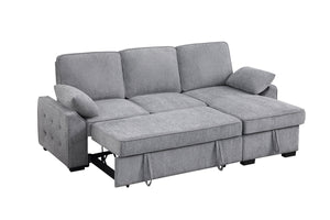 English Elm Marcello Chenille Sleeper Sectional with Reversible Chaise Storage and Charging Console Light Gray B2749S00163