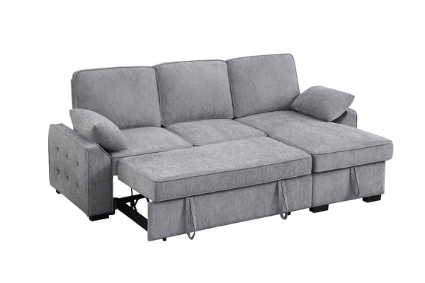 English Elm Marcello Chenille Sleeper Sectional with Reversible Chaise Storage and Charging Console Light Gray B2749S00163