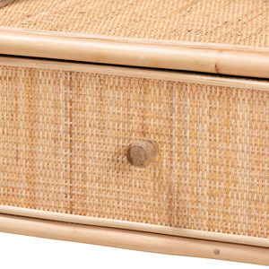 English Elm Modern Woven Rattan Nightstand with Open Shelf Bohemian Bedside Table for Cozy Rooms B2750P467660