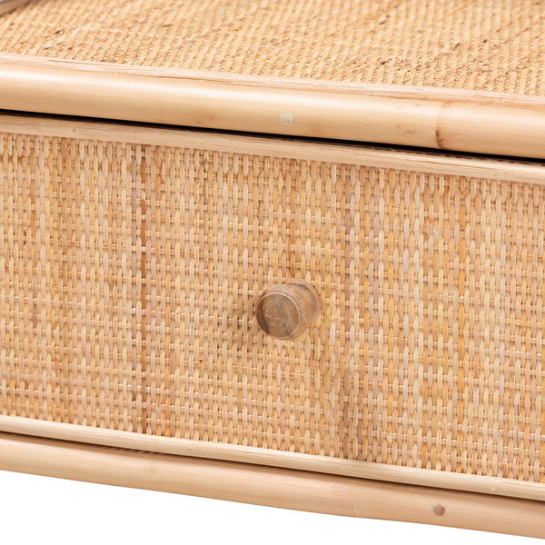 English Elm Modern Woven Rattan Nightstand with Open Shelf Bohemian Bedside Table for Cozy Rooms B2750P467660