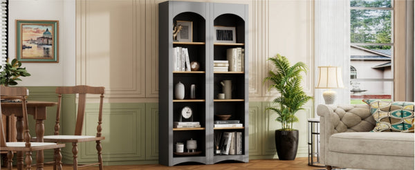English Elm On-Trend Free Standing 5 Tier Bookshelves Set Of 2, Farmhouse Grey Cabinets With Adjustable Shelves N721P245734E-GIGA